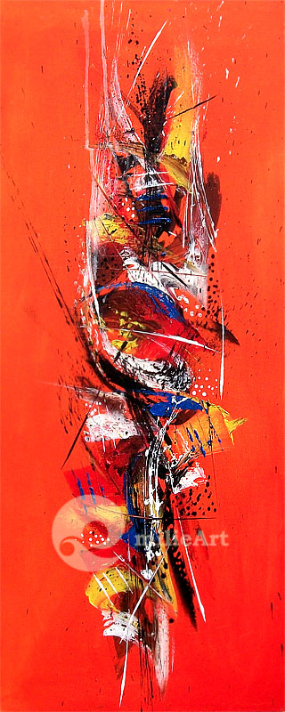 Jual Lukisan Abstrak Modern Orange 40x100cm MA 039 