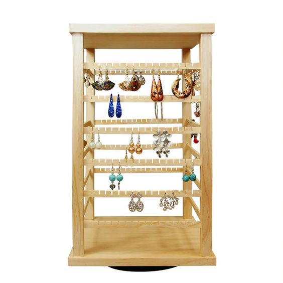 #WD5600 Natural Wood Rotating Jewelry Earring/Accessory Storage Display