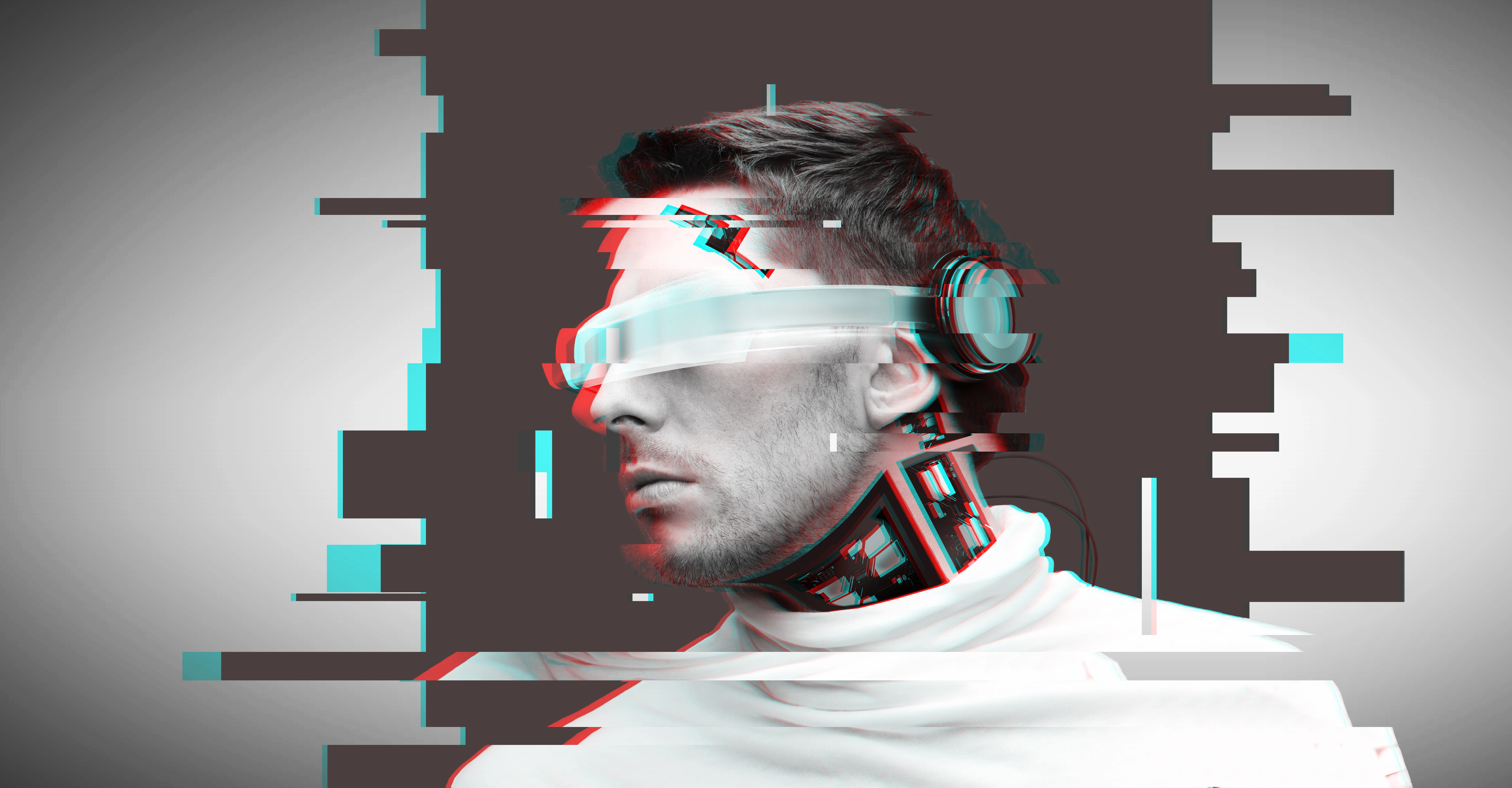 homem com óculos futuristas e sensores