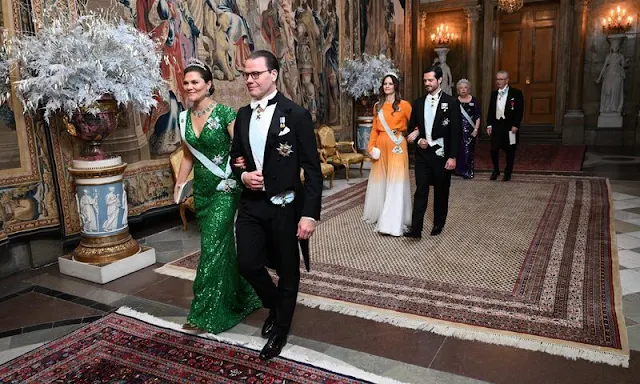 Crown Princess Victoria in Elie Saab green gown. Princess Sofia in Lilli Jahilo Maxima gown. Queen Silvia and Princess Christina