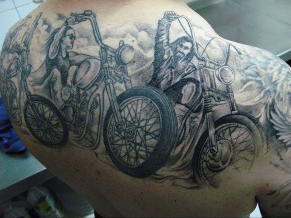 Looking for a cool biker tattoo? Have a look through this picture gallery of 