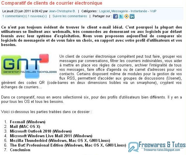 Le site du jour : Comparatif de clients de courrier électronique