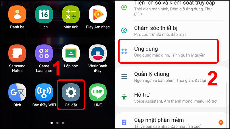 Vào Cài đặt và chọn Ứng dụng