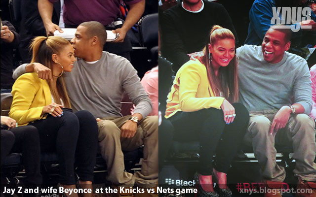 Jay Z and wife Beyonce at the Knicks vs Nets game