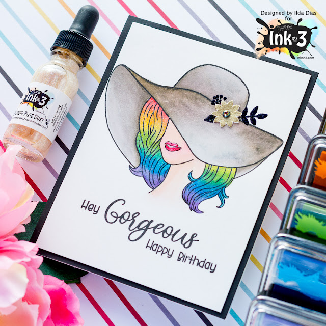 Hey Gorgeous, Colorful Birthday Card | Ink On 3 | Coloring with Atelier Inks