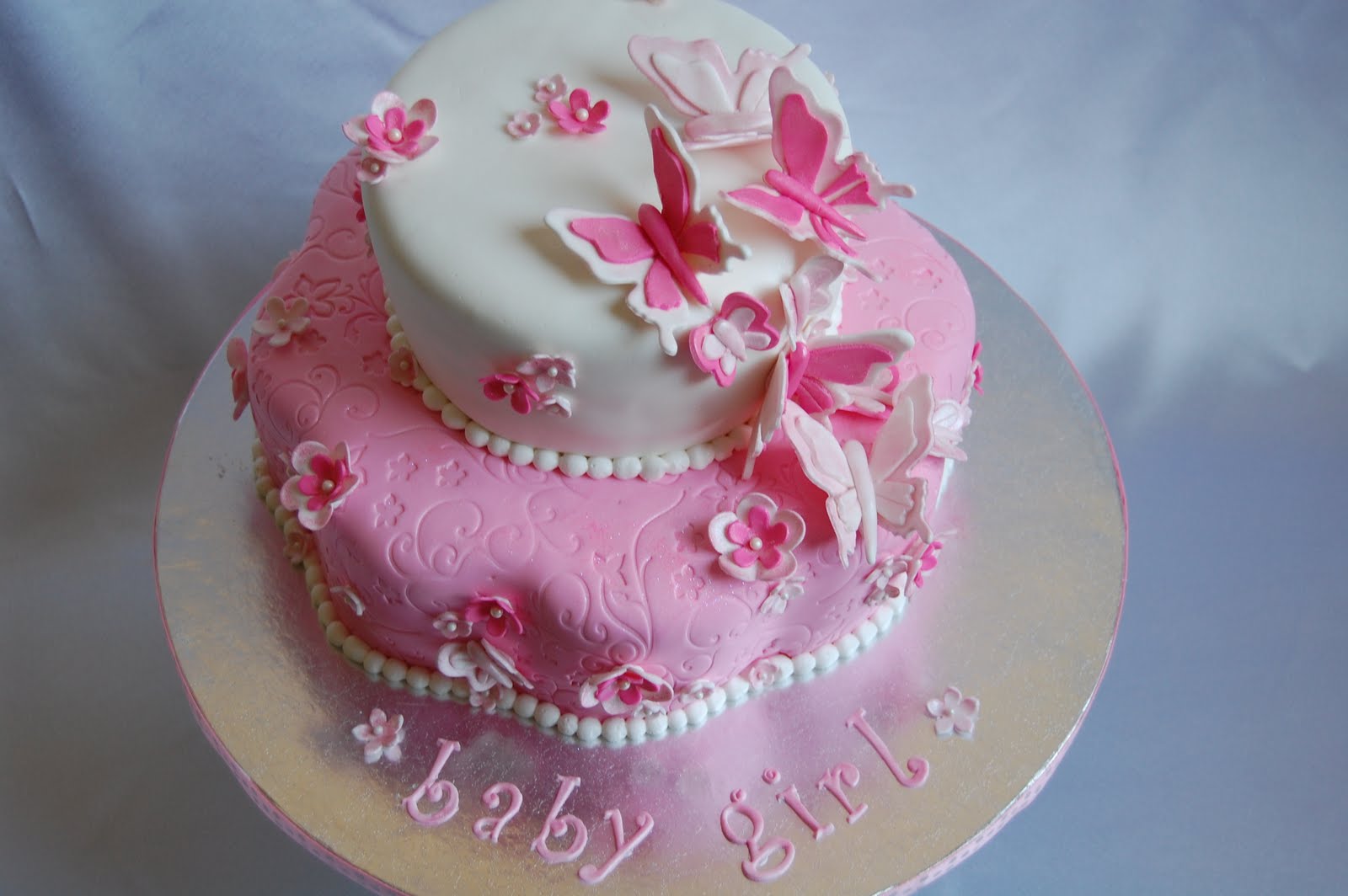 ... CAKES BY JEN: Pink and White Butterflies and Flowers Baby Shower Cake