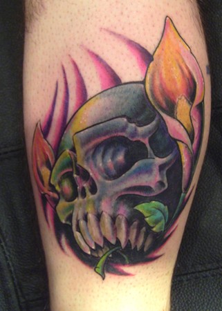 Skull Tattoo Picture Colorful skull tatto with flowers element
