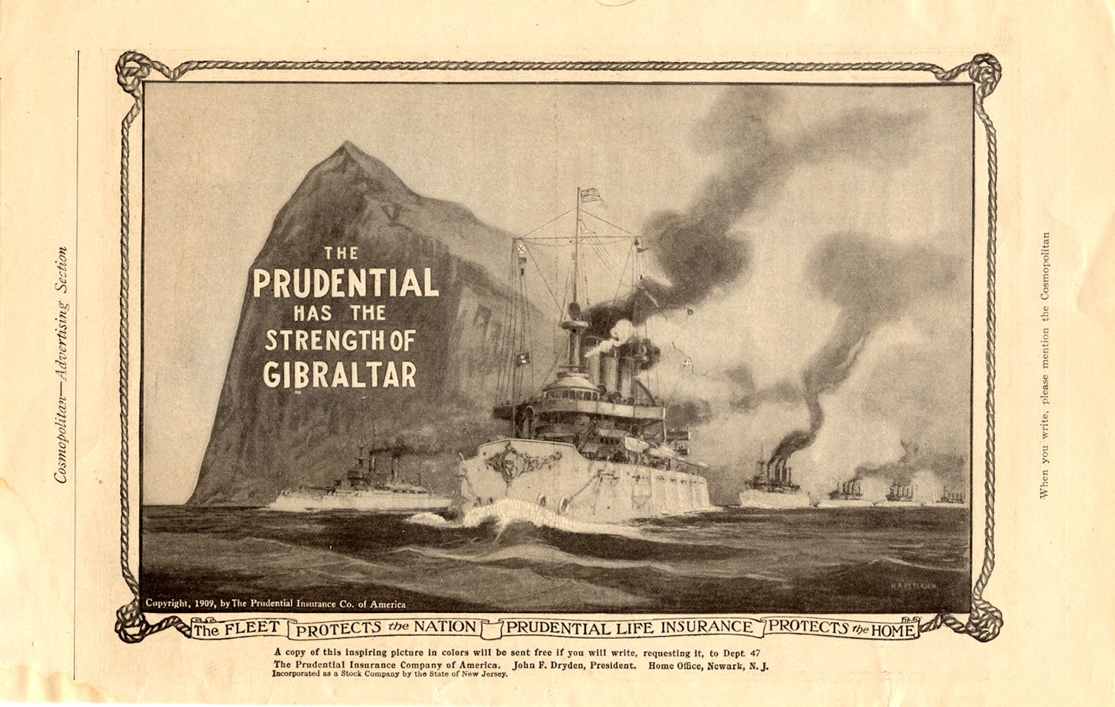 Old Ads Are Funny: 1909 ad: The Prudential has the Strength of Gibraltar