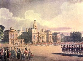 Mounting guard, St James's Park  from The Microcosm of London by R Ackermann and W Combe (1808-10)