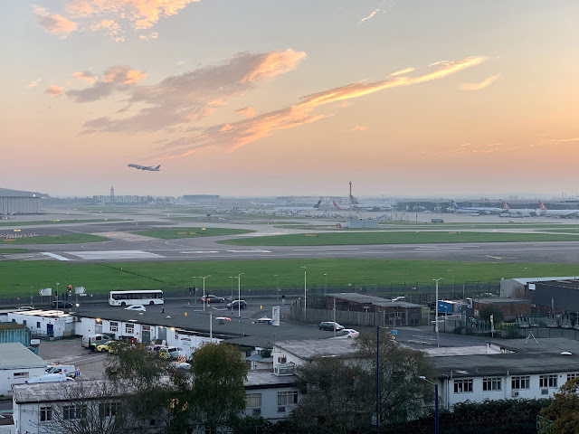 Aircraft taking off (from the further runway)