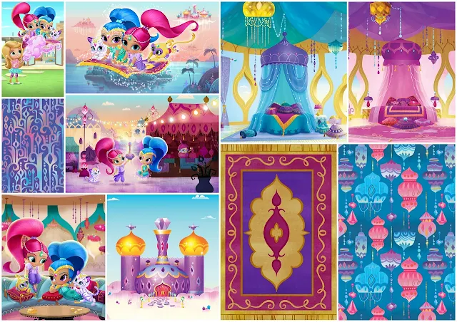 Shimmer and Shine Party Free Printable Backgrounds or Party Signs. 