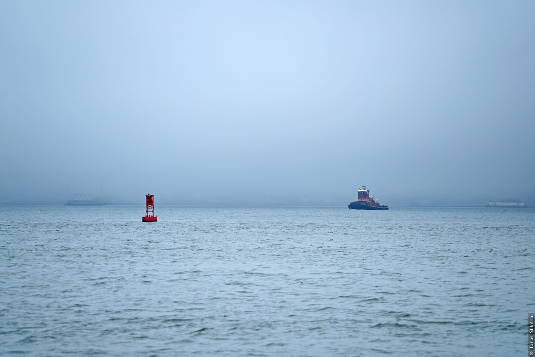 Fog on the bay. The Narrows, New York