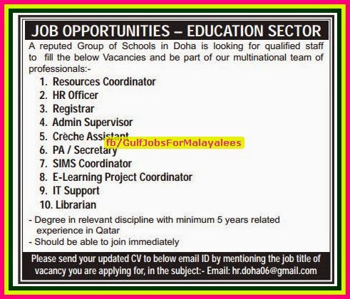 Educational Sector Job Vacancies for Qatar