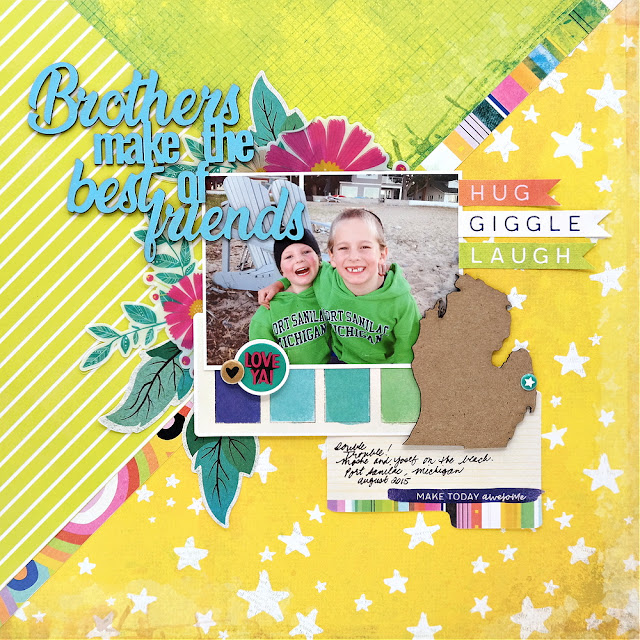 Vicki Boutin Color Study Summer Vacation Scrapbook Layout with Chipboard State and Title