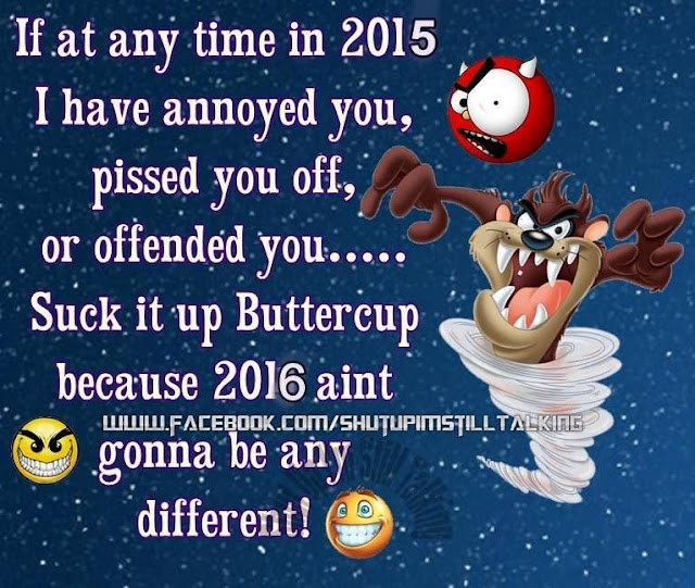 If at any time in 2015 I have annoyed you, pissed you off, or offnded you... Suck it up Buttercup because 2016 aint gonna be different LOLS. This is the most funniest wish of 201