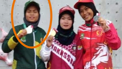 Wow, Atlet FPTI Pinrang Suriani Rasyid Cetak Rekor Panjat Tebing Pada Porprov XVII Sulsel