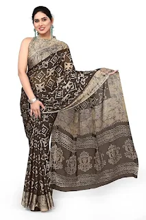 MIRCHI FASHION Women's Fancy Chiffon Block Printed Saree with Blouse Piece