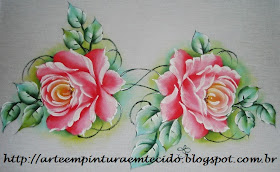 pintura em tecido ramo rosas