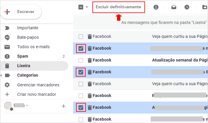 Excluindo e-mails definitivamente