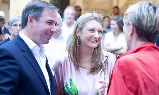 Hereditary Grand Duchess Stephanie wore raspberry pink Fenella silk top by Hobbs, and pale pink printed silk satin maxi dress