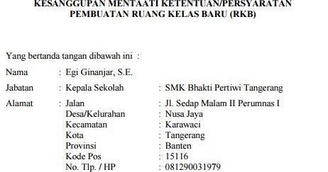 Contoh Surat Kesanggupan Menaati Peraturan/Ketentuan 