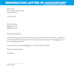 Resignation letter format for accountant