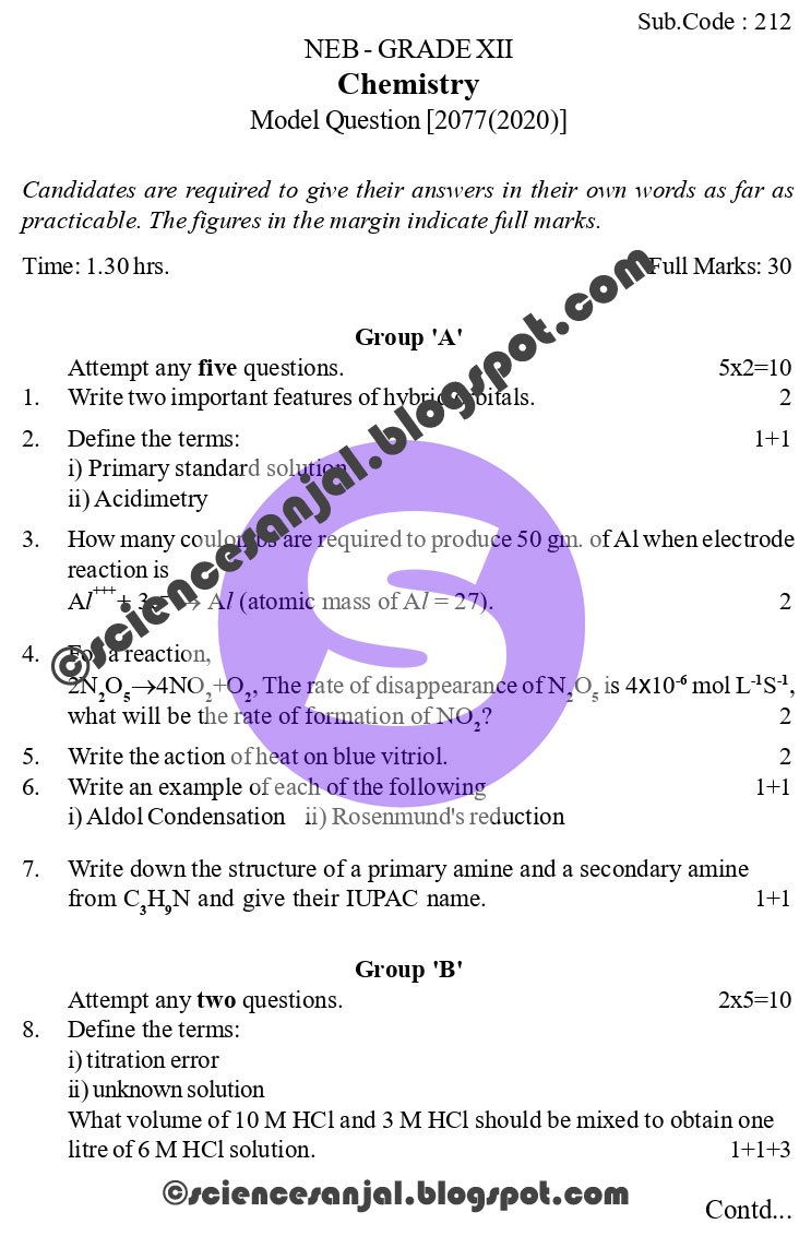 Chemistry-Grade-12-XII-Model-Question-Paper-2077-2020-Code-212-NEB-Download-PDF