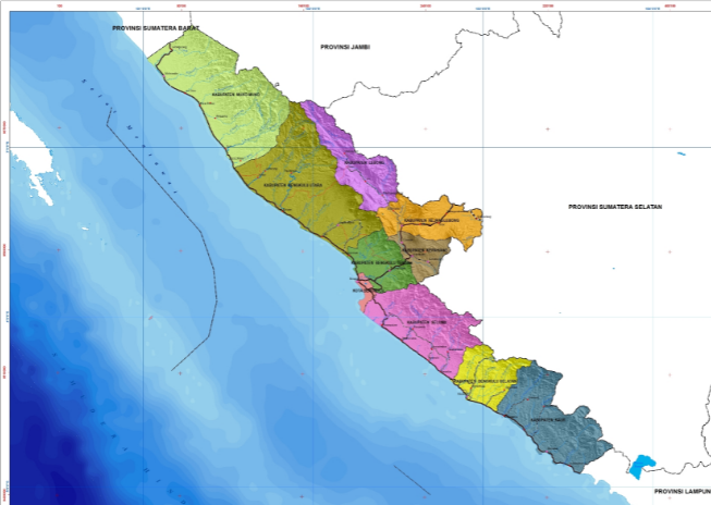 Letak Geografis Kabupaten dan kota di Provinsi Bengkulu