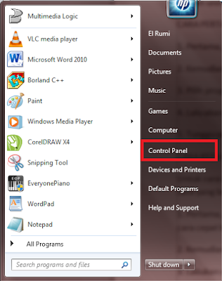 Pertama, Sobat klik logo windows di keyboard atau taksbar kemudian klik Control Panel.