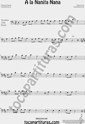  A la Nanita Nana  Partitura de Trombón, Tuba Elicón y Bombardino Sheet Music for Trombone, Tube, Euphonium Music Scores