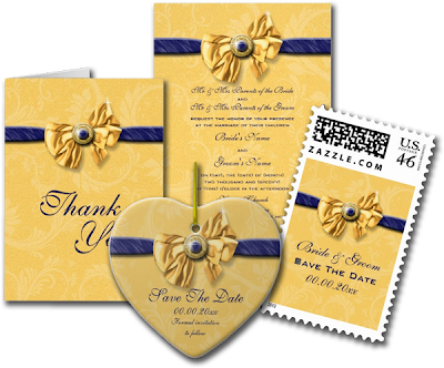  Navy Blue Yellow Wedding Elegant Custom Invite