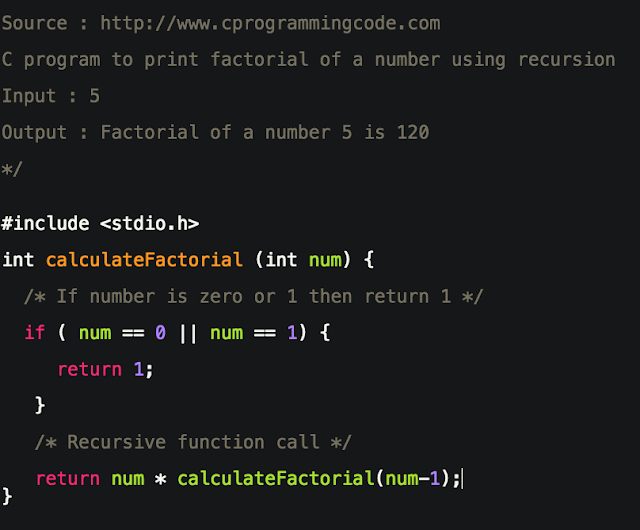 C Program to Print Factorial of a Number using Recursion