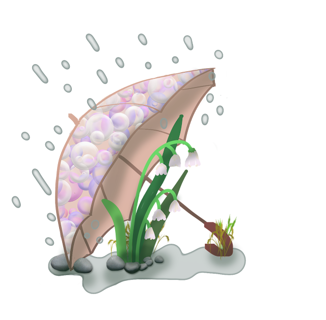 Un brin de muguet, bien à l'abri sous un parapluie. Illustration de 1er mai, réalisée par Florence Gobled, auteur de livres pour les enfants et illustrateur jeunesse à Autun en Bourgogne