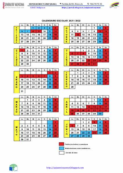 CALENDARIO ESCOLAR 2021-2022