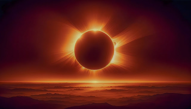 A foto mostra o lindo eclipse de 8 de abril de 2024.