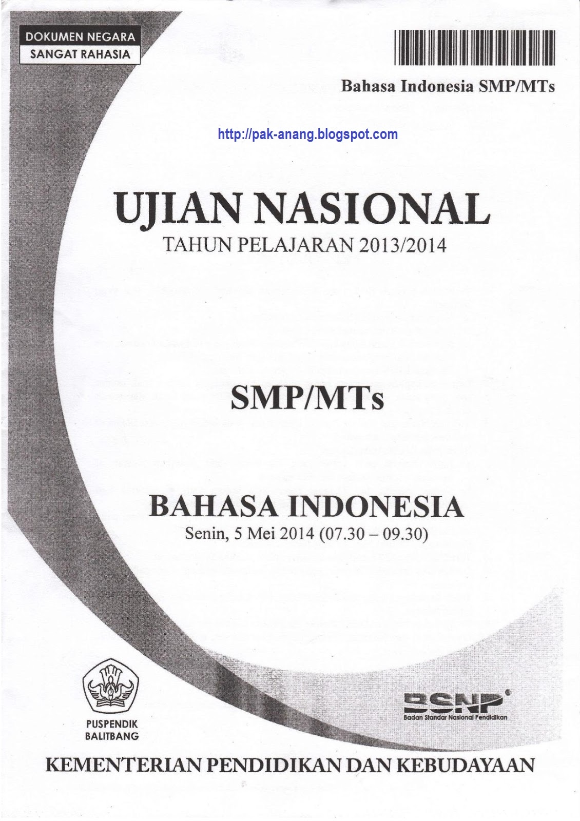 infogtk Naskah Soal  UN  Bahasa  Indonesia  SMP  2021 Paket 1