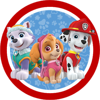 Toppers o Etiquetas de Paw Patrol en Azul y Rojo para imprimir gratis.