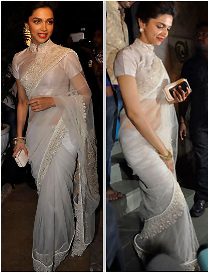 Deepika Padukone in White Net Saree