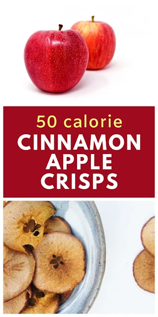 5:2 Diet - Cinnamon Apple Crisps = 50 calories. Homemade apple crisps. This recipe for baked apples is a healthy snack that's only 50 calories per portion. Great for when you are watching your weight. #52diet #applecrisps #applechips #lowcaloriecrisps #lowcaloriechips #lowcaloriesnack #apples #redapples #healthysnack