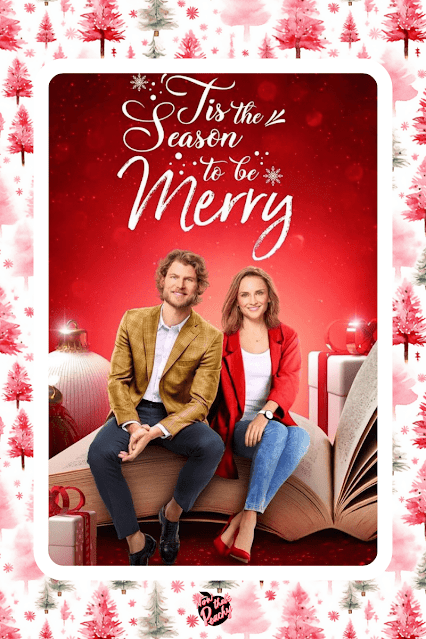 'Tis the season to be merry' movie cover, A Girl's Guide to Best Christmas Rom-Com Banner love romance in pink red and white Holiday Christmas theme pattern