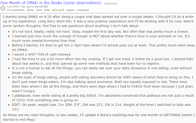 A Redditor sharing there experience on OMAD
