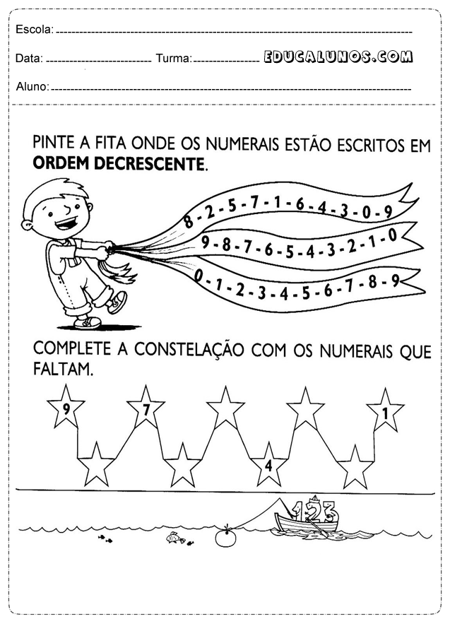 Pinte os numerais que estão na ordem crescente