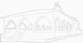 black and white sketch or a large Hindu temple