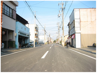 Wheel tracks on the road after a festival in Japan