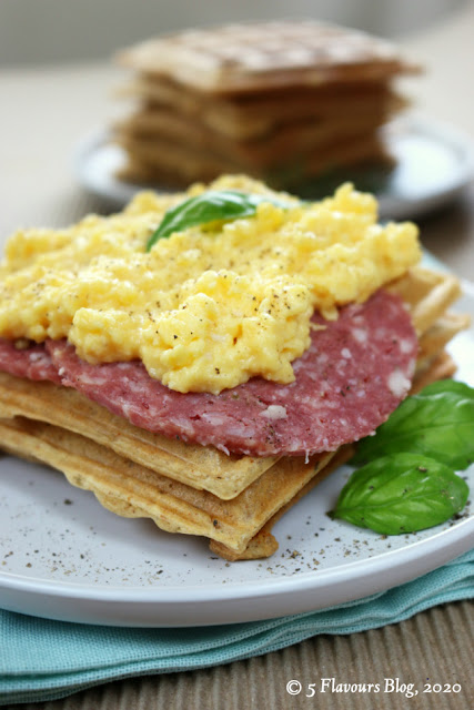 Scrambled Egg & Salami Waffles