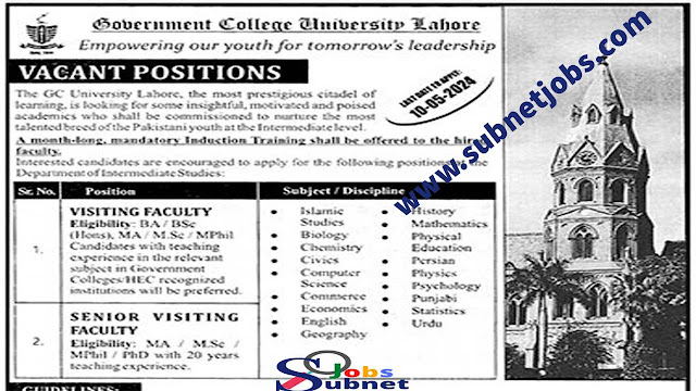 Government College University Lahore Jobs 2024 New