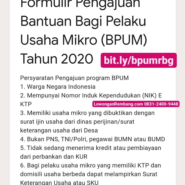 Formulir Pengajuan Bantuan Bagi Pelaku Usaha Mikro (BPUM) Tahun 2020