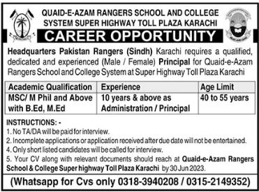 Jobs in Quaid e Azam Rangers School & College