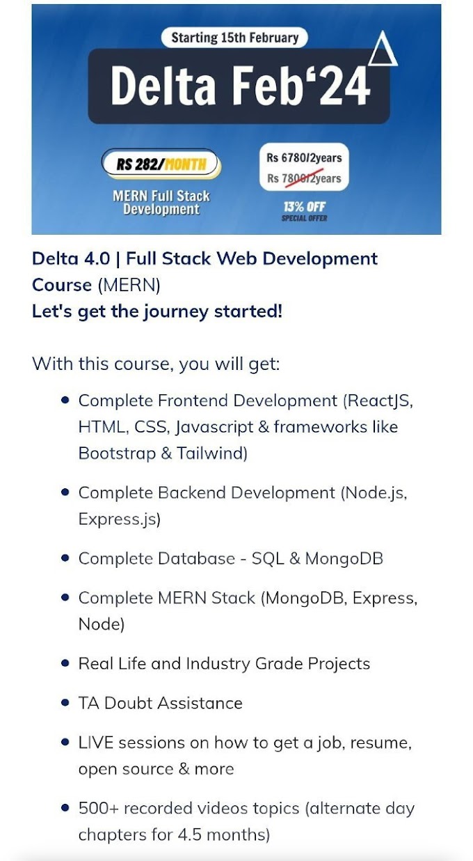 Full Stack Web development using MERN Delta Batch - by Apna College Shradha Khapra 