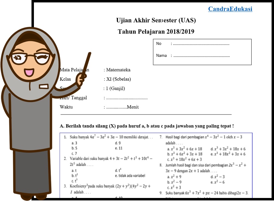 Soal Uas Matematika Peminatan Kelas Xi Semester 1